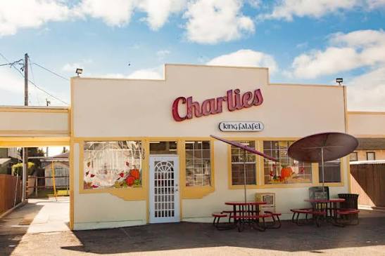 Charlies King Falafel storefront with vintage sign