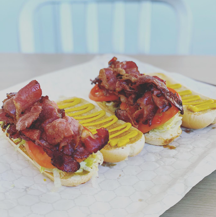 Bacon sandwich being prepared